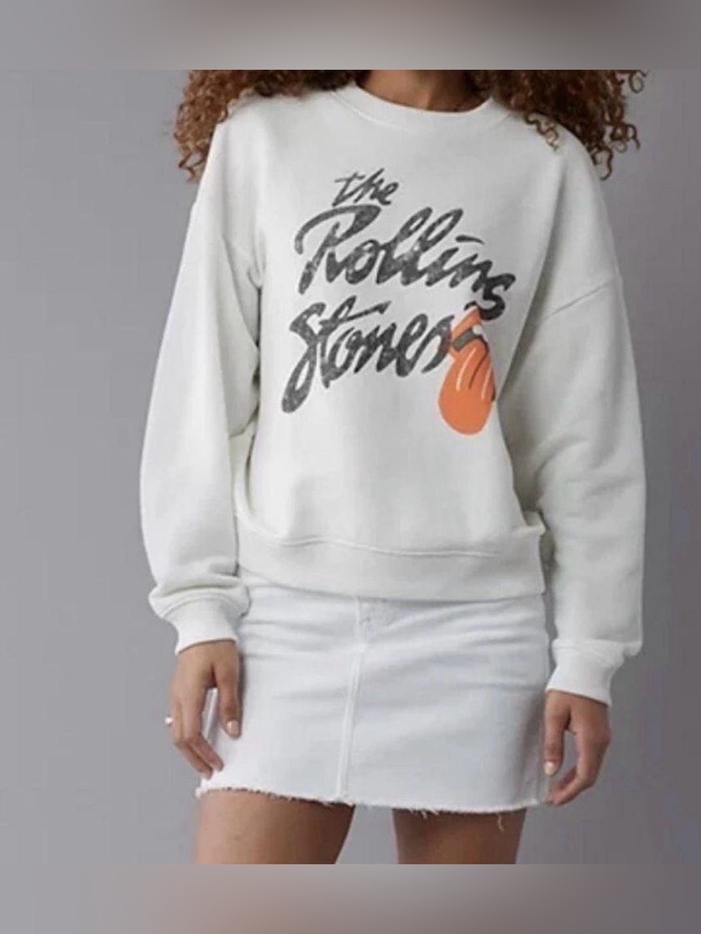 Aerie Rolling Stones Graphic Sweatshirt XL Oversized Cream Thermal Pullover